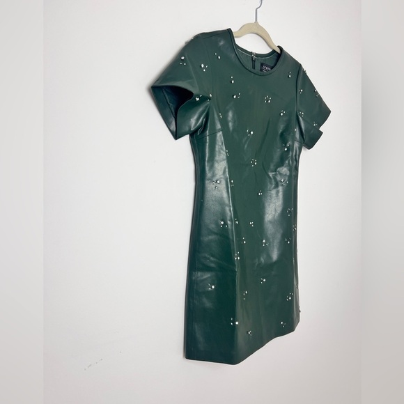 NEW J.Crew Collection Army Green Faux Leather Embellished Mini Dress Size 2 - Picture 5 of 14